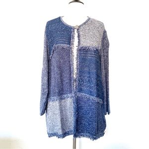 Alfred Dunner size 2X cardigan blue open front top button patchwork fringe